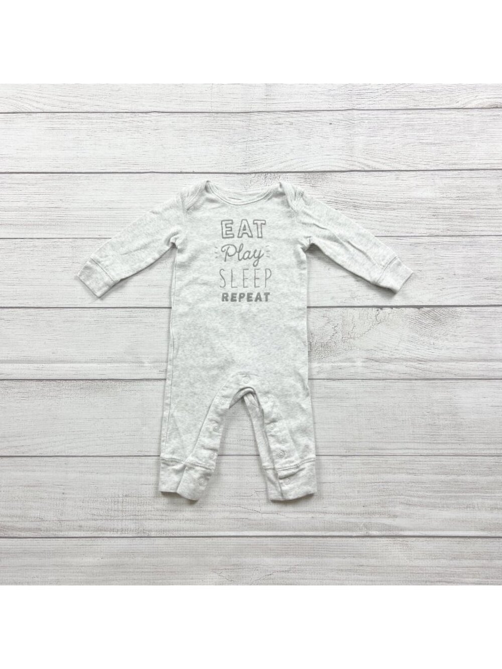 Carter's Baby Grey "Eat Play Sleep Repeat" Long Sleeve Romper 3-6 Months